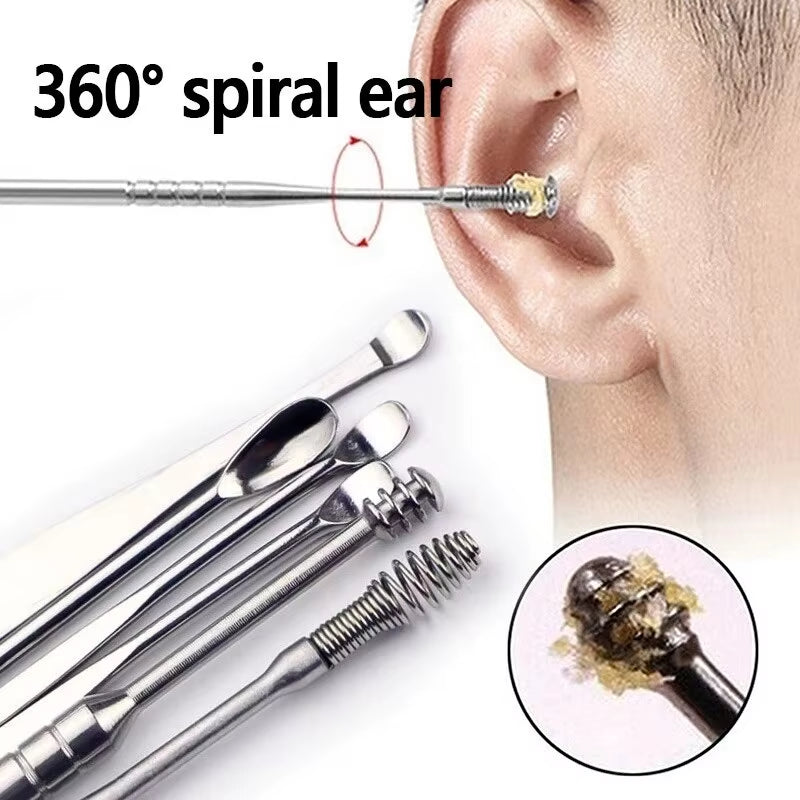 6Pcs/Set Ear Wax Pickers Earpick Wax Remover Stainless Steel Piercing Kit Earwax Curette Spoon Care Ear Clean Toolear Cleaner