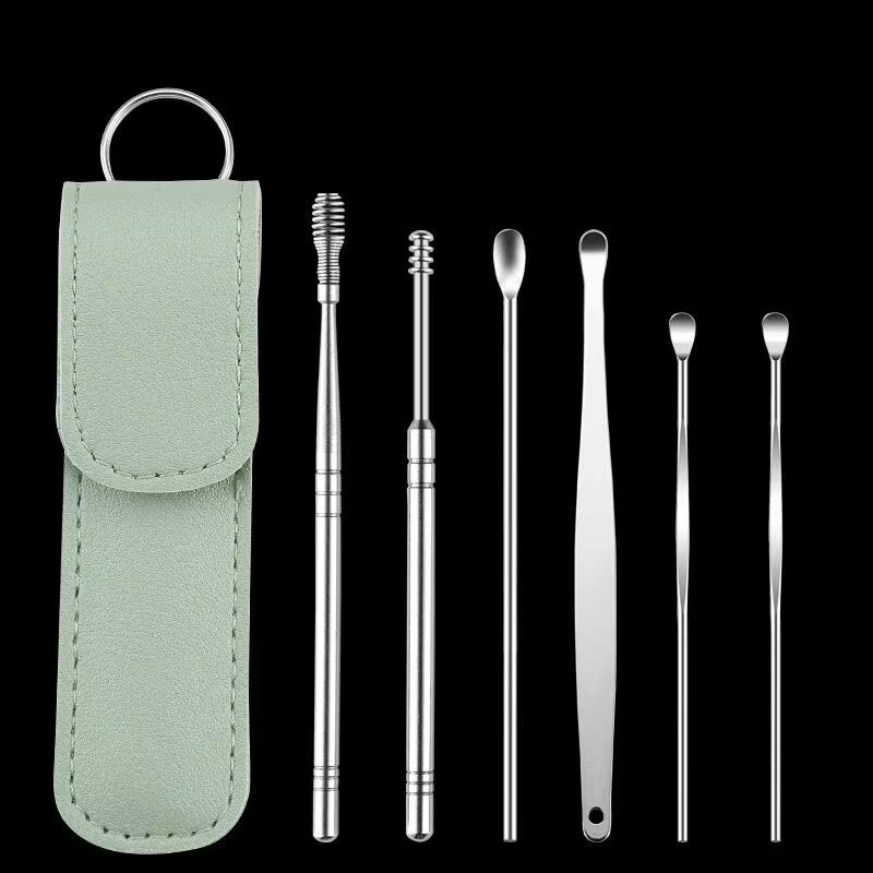 6Pcs/Set Ear Wax Pickers Earpick Wax Remover Stainless Steel Piercing Kit Earwax Curette Spoon Care Ear Clean Toolear Cleaner