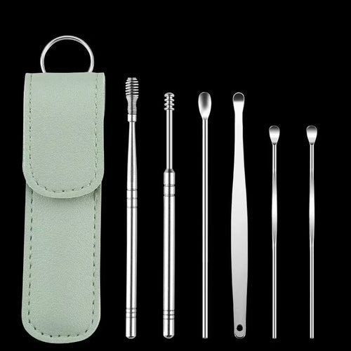 6Pcs/Set Ear Wax Pickers Earpick Wax Remover Stainless Steel Piercing Kit Earwax Curette Spoon Care Ear Clean Toolear Cleaner